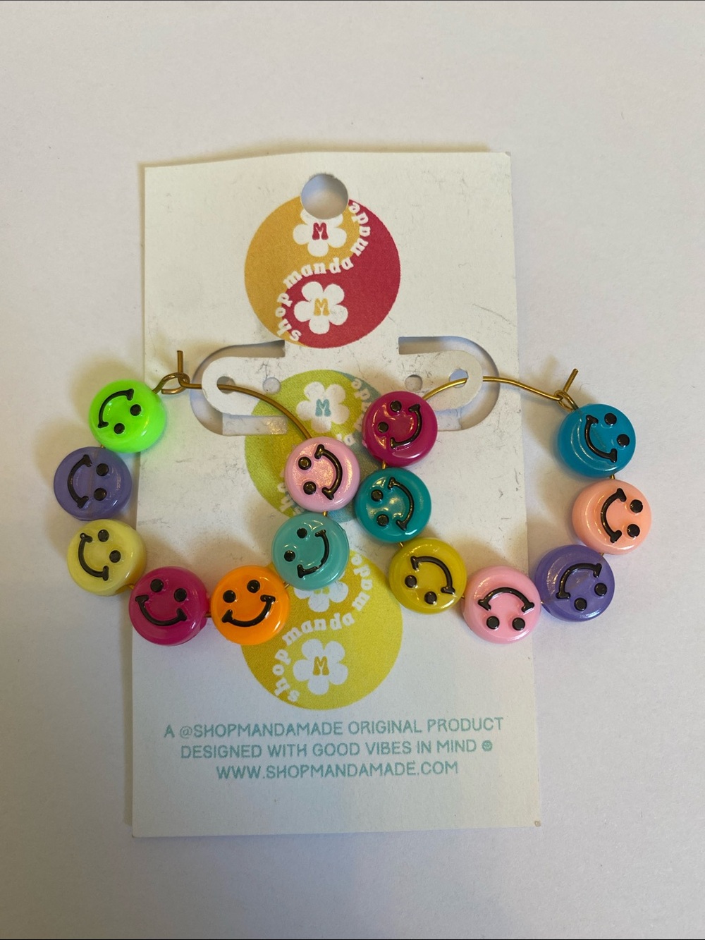 Handmade Multicolor Smiley Hoop Earrings by